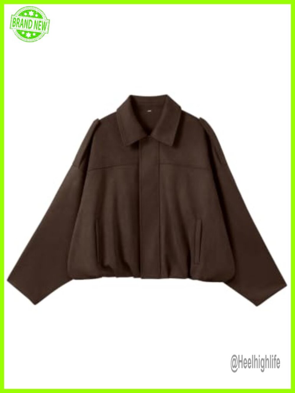 Oversized Faux Suede Cropped Bomber Jacket Batwing Sleeve Zip Up Casual